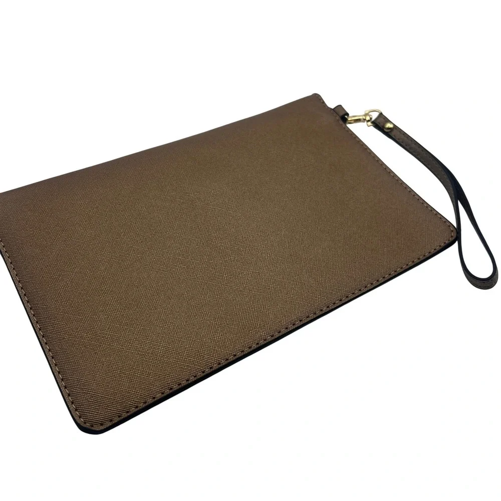 Lovevook Metallic Bronze Saffiano Vegan Leather Wristlet Clutch Bag Gold Tone